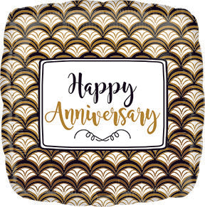 VLP 18in Anniversary Celebration Gold Scallop - Standard Square Foil Balloon - Pack of 10