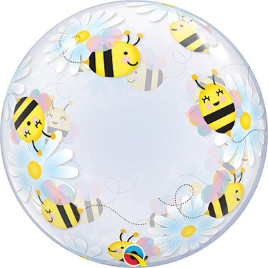 24in Sweet Bees & Daisies DECO BUBBLE (Pkg) Balloon