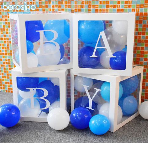 12x12x12 Clear BABY BOX - WHITE LETTERS -Set of 4