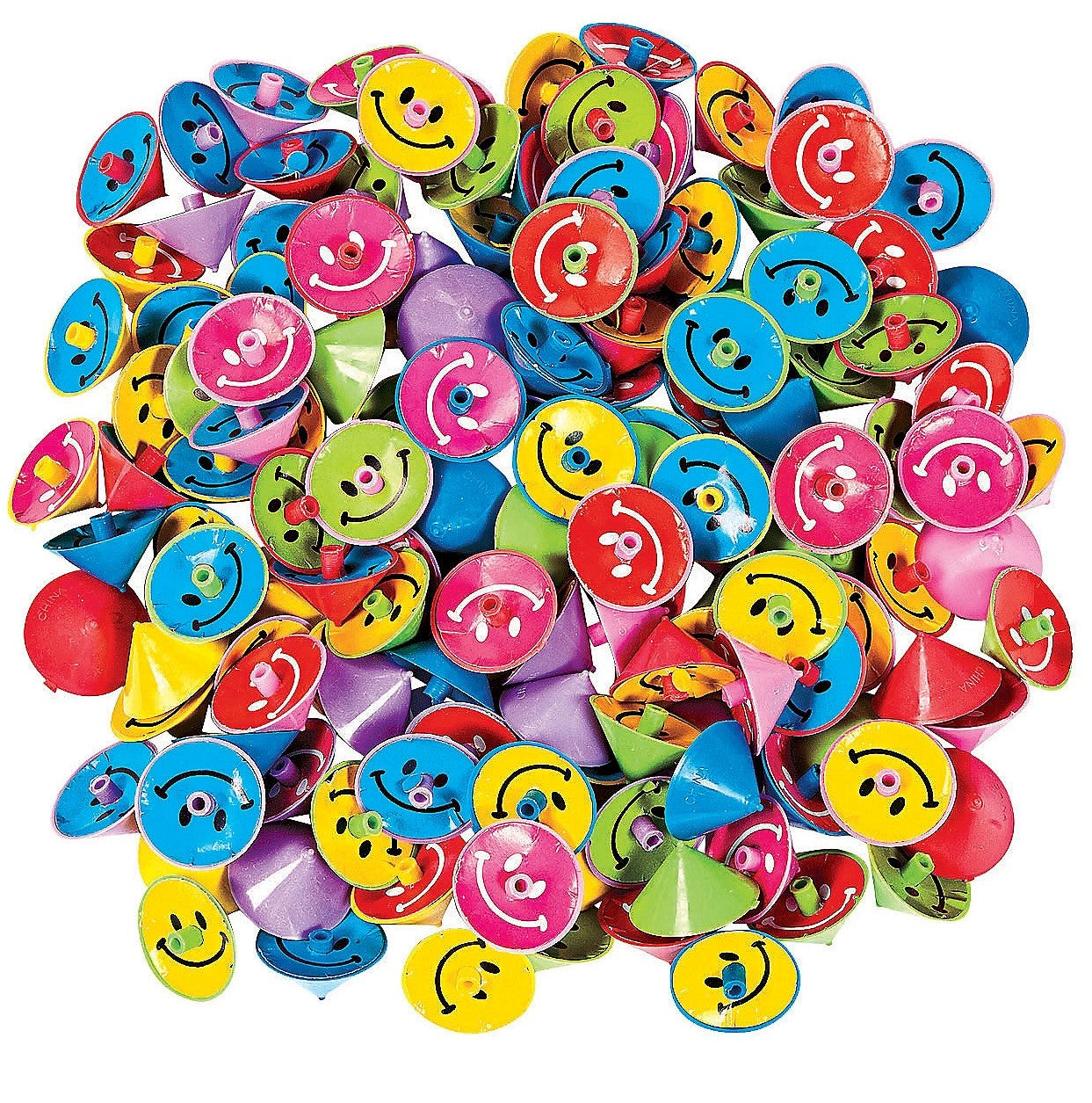 1½in Plastic SMILE Face Spin TOPS - Pack of 144