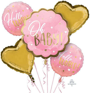 Baby Girl Pink Bouquet of 5 Foil Balloons (PKG)