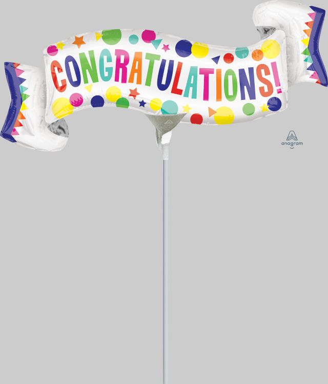 14in CONGRATULATIONS! Banner - MiniShape Foil Balloon - Pack of 10 - Air Fill & Heat Seal ONLY