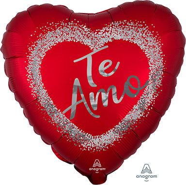 Satin TE AMO Red Burst  - Standard HX - Heart Shaped Foil Balloon (PKG)