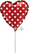 9in RED and Polka Dots - Heart Shaped Foil Balloon (PK25) - Air Fill & Heat Seal ONLY