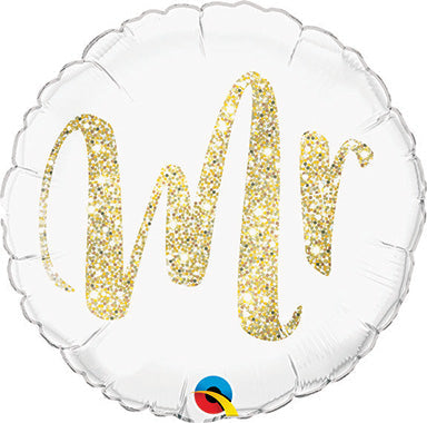 18in MR Glitter Gold - Round Foil Balloon (PKG)