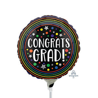 9in Congrats GRAD Colorful Circles - Round Foil Balloon - Air fill & Heat Seal - Pack of 25