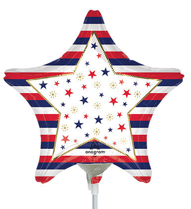 9in PATRIOTIC STARS & STRIPES - Star Shape  - Pack of 25 -  Foil Balloon - Air Fill & Heat Seal Only