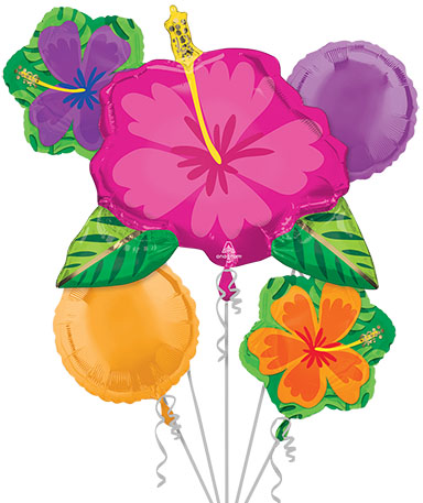 Summer Hibiscus Bouquet of 5 Foil Balloons (PKG)