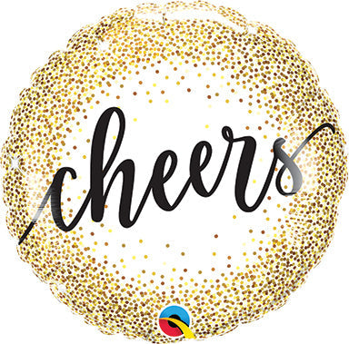 18in CHEERS Gold Glitter Dots (PKG) - Round Foil Balloon