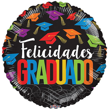 18in Felicidades GRADUADO Birretes - Round Foil Balloon - Pack of 25