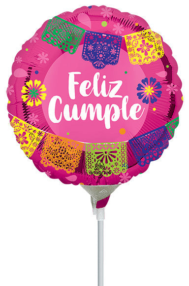 9in FELIZ CUMPLE Papel Picado - Pack of 25 - Round Foil Balloon - Air fill & Heat Seal