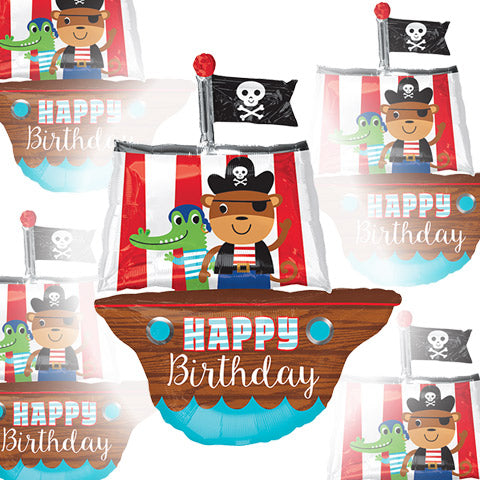 34in HBDay PIRATE Ship - SuperShape Foil Balloon - Pack of 5