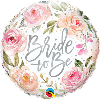 18in BRIDE to Be Watercolor Roses - Foil Balloon (PKG)