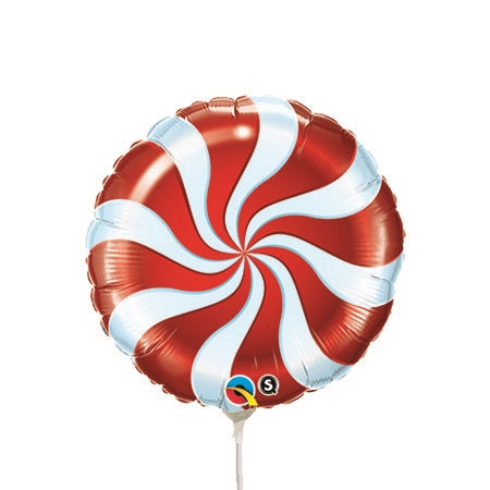 9in CANDY Swirl RED - Pack of 25 - Round Foil Balloon - Air Fill & Heat Seal