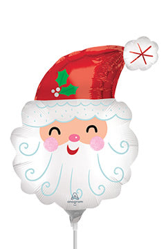 14in Smiley Satin SANTA Head (PK10) - Mini Shape Foil Balloon - Air Fill & Heat Seal