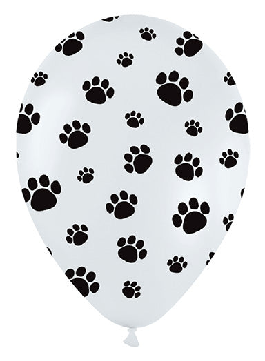 11in PAW PRINTS on white with black print Betallatex/Sempertex - Bag of 50