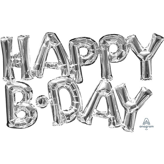 HAPPY BDAY - Phrase SILVER (PKG) 30inx19in - Air-fill, Valved