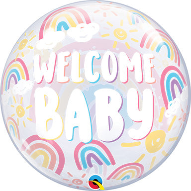 22in Welcome Baby Boho Rainbows BUBBLE Balloon (Pkg)