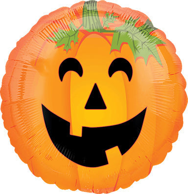 18in Smiley PUMPKIN  - Standard HX - Round Foil Balloon - Pack of 10