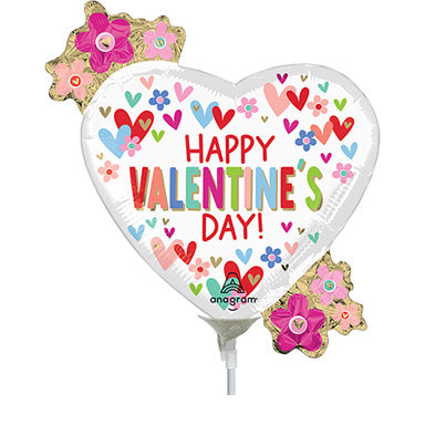 14in HVD Valentine Hearts & Daisies (PK10) - Mini Shape Foil Balloon - Air Fill & Heat Seal