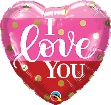 18in I LOVE YOU Gold Dots (PKG) - Heart Shape Foil Balloon