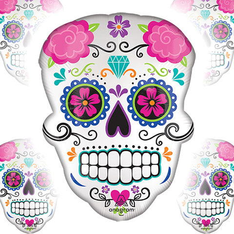 24in Satin SUGAR SKULL - SuperShaped Foil Balloon - Pack of 5