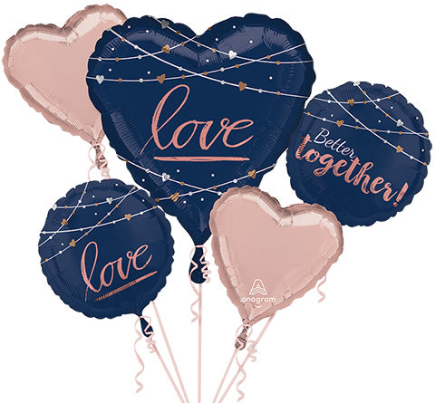 Navy WEDDING/Better Together Love - Bouquet of 5 Foil Balloons (PKG)