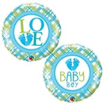 18in BABY BOY Love -  Round Foil Balloon - 2 Unique Sides