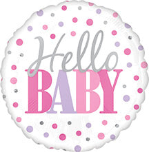 VLP 18in Hello BABY Dots Pink - Pack of 10 - Round Foil Balloon