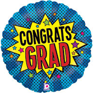 18in Congrats GRAD Burst - Holographic Round Foil Balloon