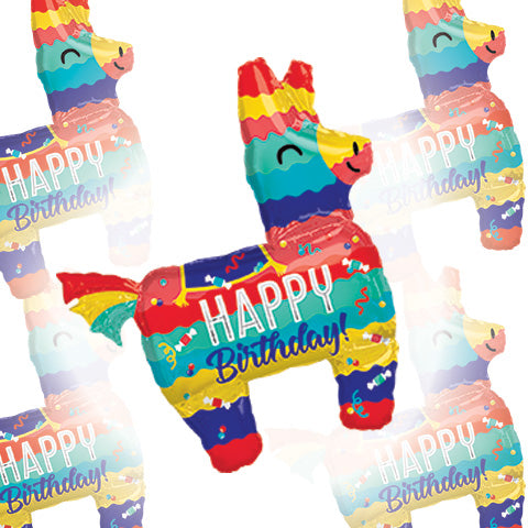 33in PINATA Party Happy Birthday- SuperShape Foil Balloon  - Pack of 5