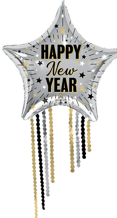 50in Elegant NYE Celebration Star Fringe - SuperShape Foil Balloon - IRP