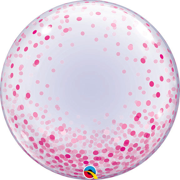 24in DECO BUBBLE PINK Confetti Dots - Vinyl Balloon (PKG)