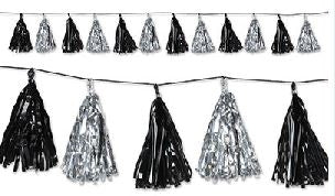 BLACK & SILVER Metallic Tassel Garland 9¾in x 8 feet