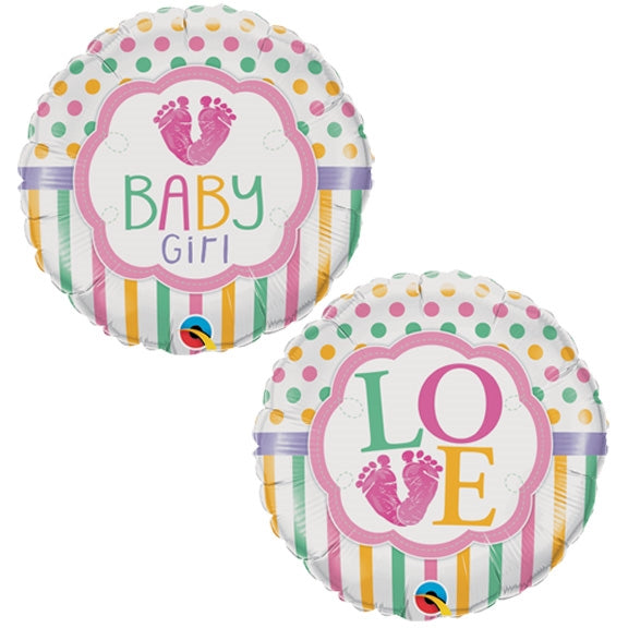 18in BABY GIRL Love - Round Foil Balloon - 2 Unique Sides