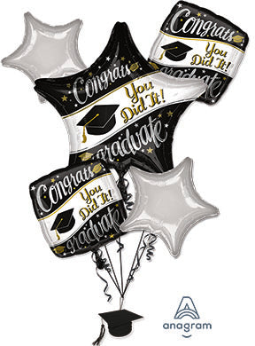 On Your Way Bouquet - Bouquet of 5 Foil Balloons (PKG)- Includes ribbons & weight