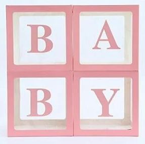 12x12x12 Clear BABY BOX - PINK LETTERS -Set of 4