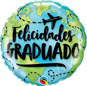 18in Felicidades GRADUADO World - 2 unique sides -Round Foil Balloon