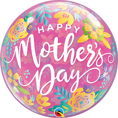 22in Mother's Day Colorful Floral BUBBLE Balloon (Pkg)