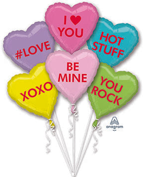 Candy HEARTS - Bouquet of Foil Balloons 6 heart shaped balloons