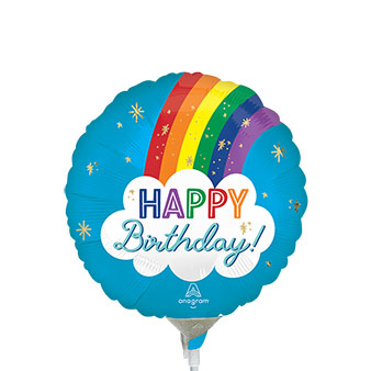 9in Satin Happy BIRTHDAY Rainbow - Pack of 25 - Round Foil Balloon - Air fill & Heat Seal