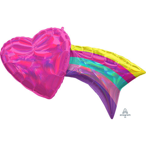 33in RAINBOW with Heart - Holographic Iridescent Foil Balloon - Pack of 5