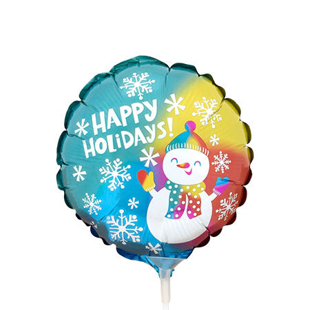 9in Happy HOLIDAYS Satin SNOWMAN - Foil Balloon - Air Fill & Heat Seal ONLY - Pack of 25