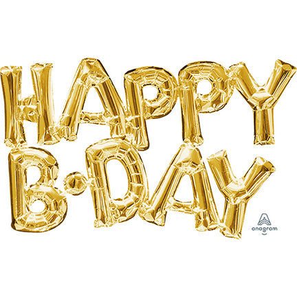 HAPPY BDAY - Phrase GOLD (PKG) 30inx19in - Air-fill Valved