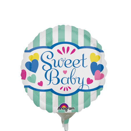 9in Sweet BABY Stripes & Hearts - Pack of 25 - Foil Balloon - Air Fill & Heat Seal