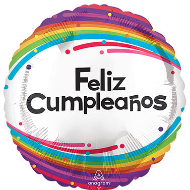 FELIZ CUMPLEANOS Arcoiris- Standard XL - Round Foil Balloon - IRP