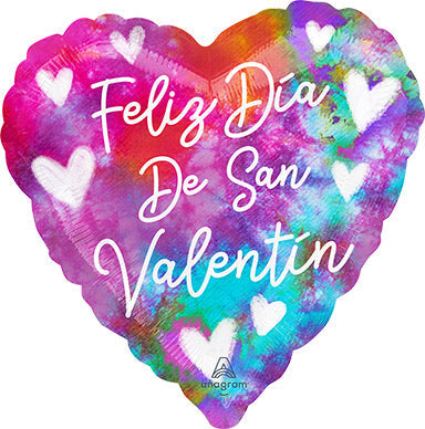 Tie-Dye Spanish VALENTINE  - Standard HX - Heart Shaped Foil Balloon - Pack of 10