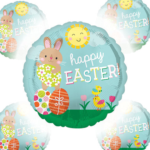 Happy EASTER Bunny & Chicks (PK5) - Standard HX - Foil Balloon (PKG)