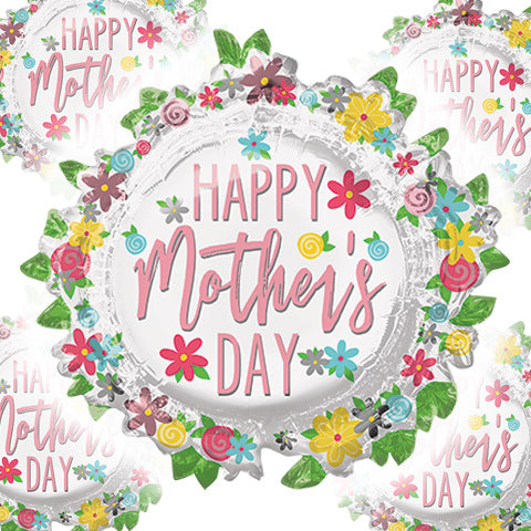 30in Happy MOTHER'S DAY Wreath - SuperShape Foil Balloon - Pack of 5