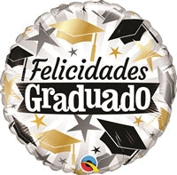 18in Graduado Black & Gold Caps - Round Foil Balloon - Pack of 10